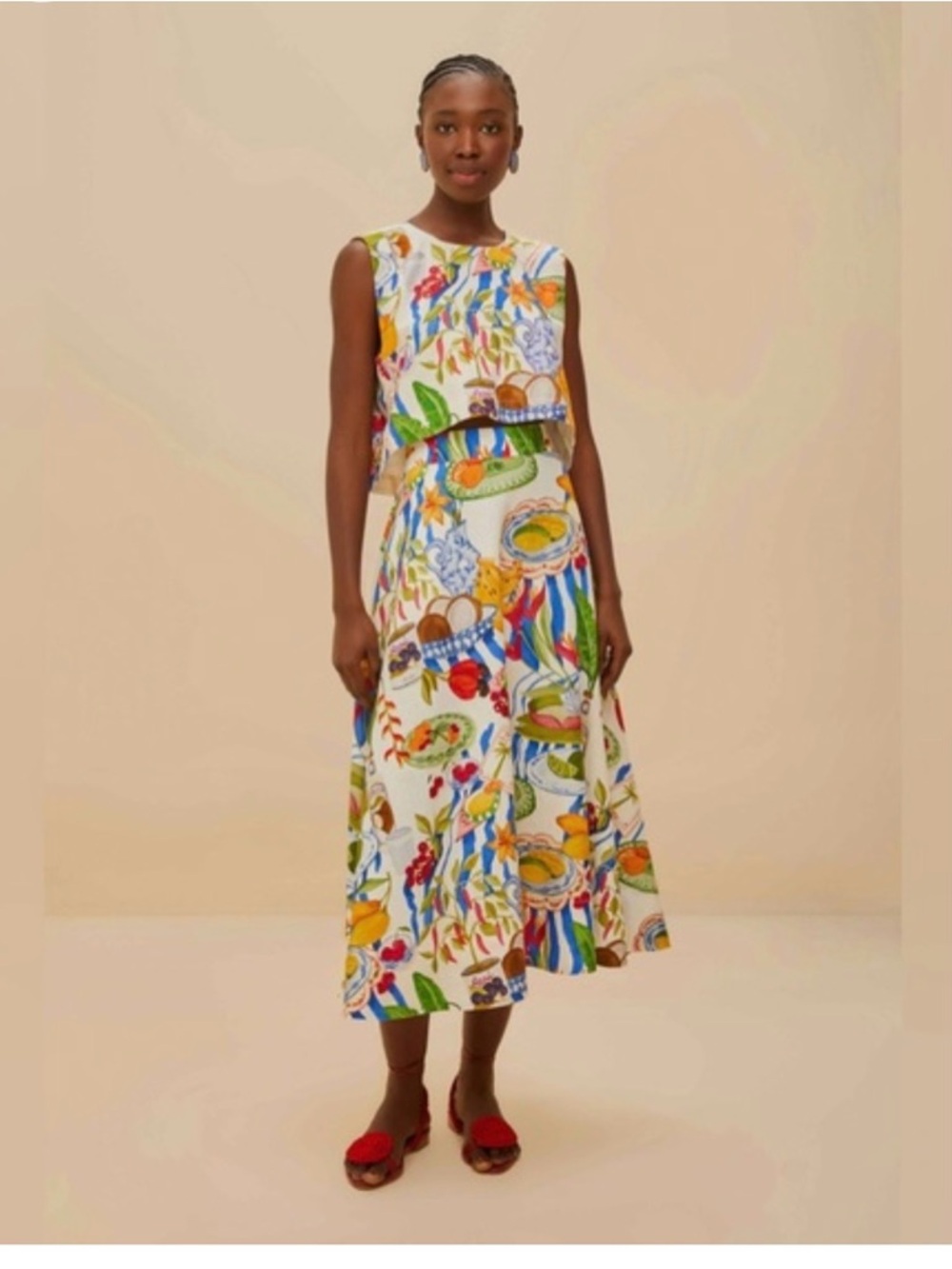 FARM Rio Fresh Table Off White MIDI skirt and top